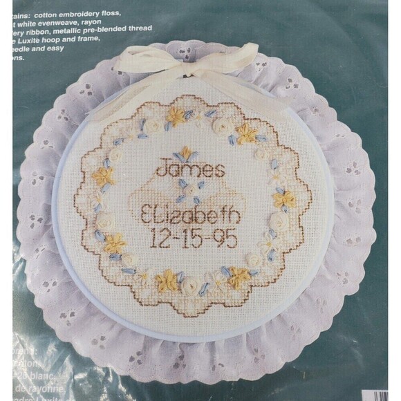 VINTAGE J & P COATS RIBBON EMBROIDERY KITS SET OF 2 NOS SAMPLER WEDDING DAY - Picture 7 of 12